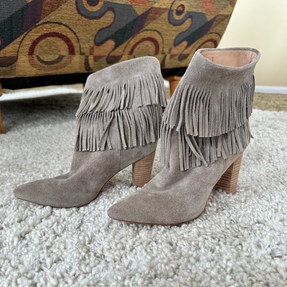Elain Turner Suede Fringe Booties - Picture 1 of 9